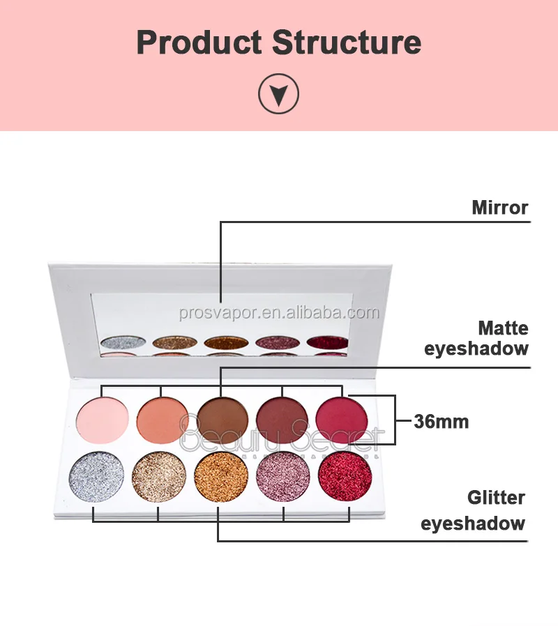 Long Lasting 10 Colors 36mm Glitter Eye Shadow Palette Private Label Eyeshadow Palette For Beauty