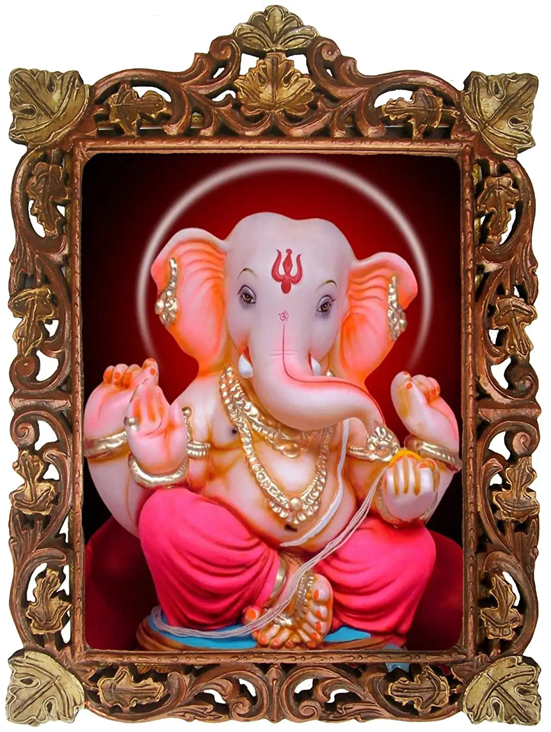 Ganesha Statue Made on Marble Poster Frame in Handcrafted Wood Craft Frame, Indian Handicrafts