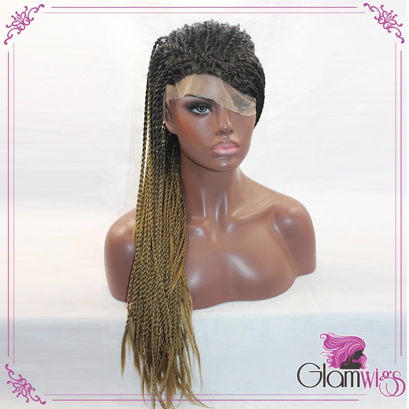 Hand Braided Wig Synthetic Lace Front Wig Glueless Box Braided Ombre Braiding Hair Wig With Baby