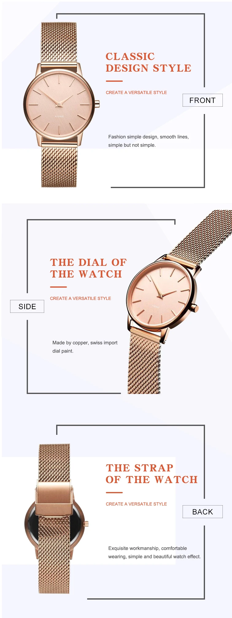 Newest Minimalist Rose Gold Quartz Watch Stainless Steel Watchband Women