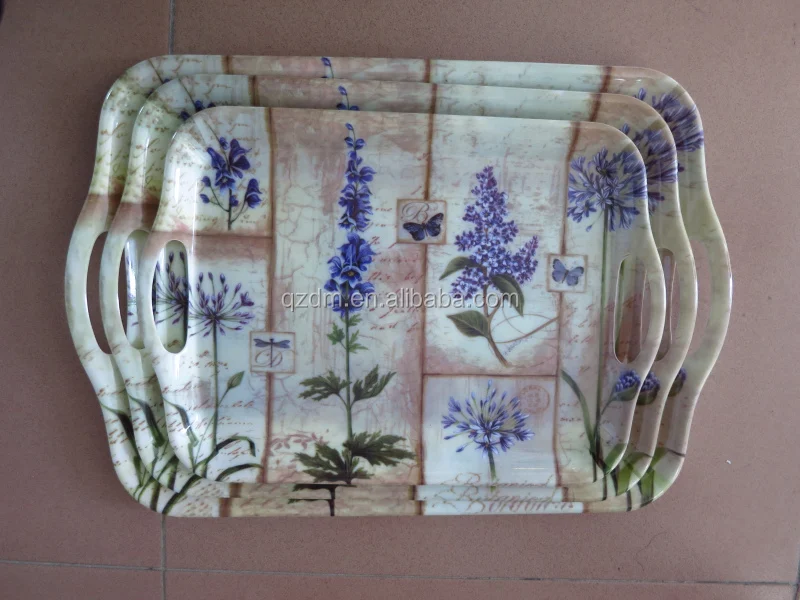 Wood grain Print Plastic tray sets with two handle