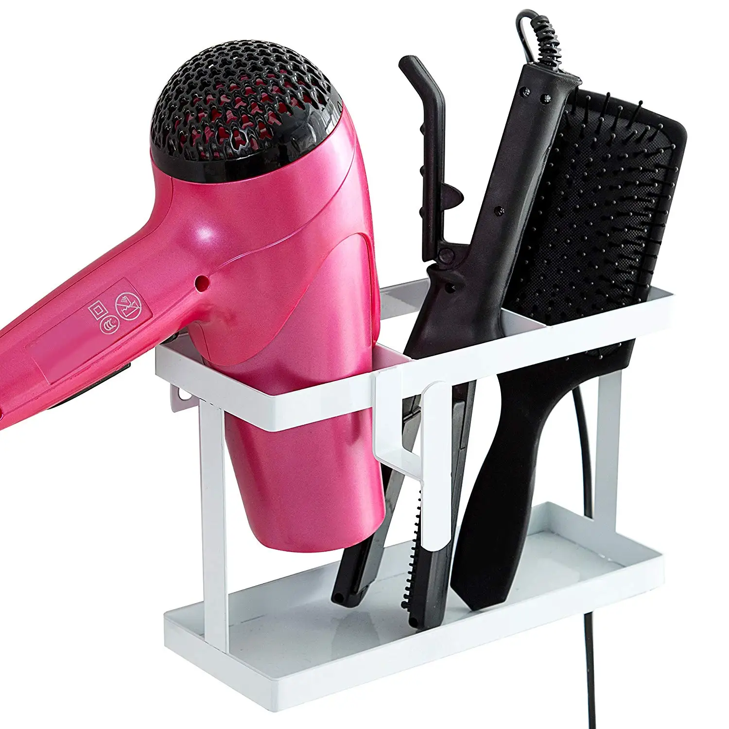 Bathroom Hair Brush Display Stand Metal Curling Iron Blow Dryer Holder