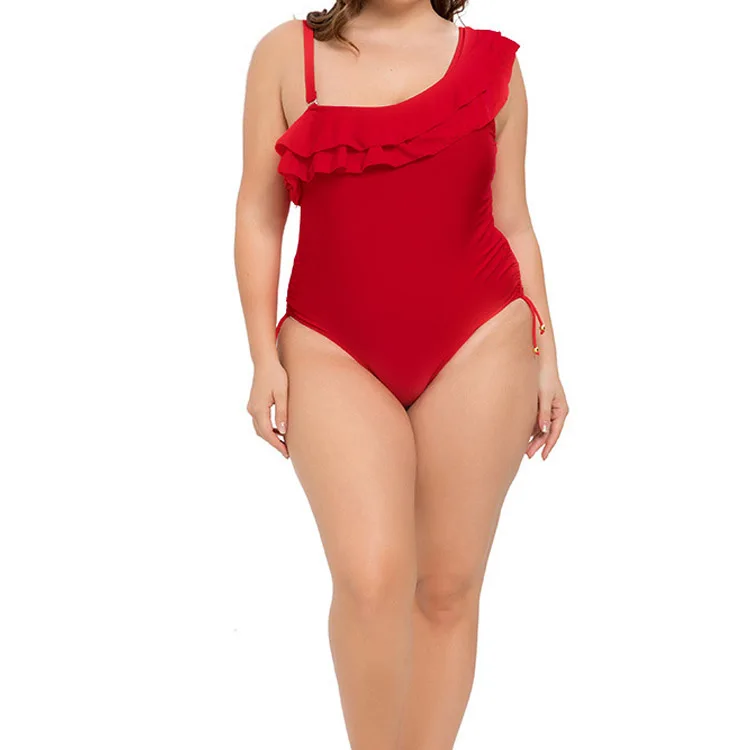 Fashion Sexy Fat Women Bikini Single Shoulder Sexy Solid Color Plus