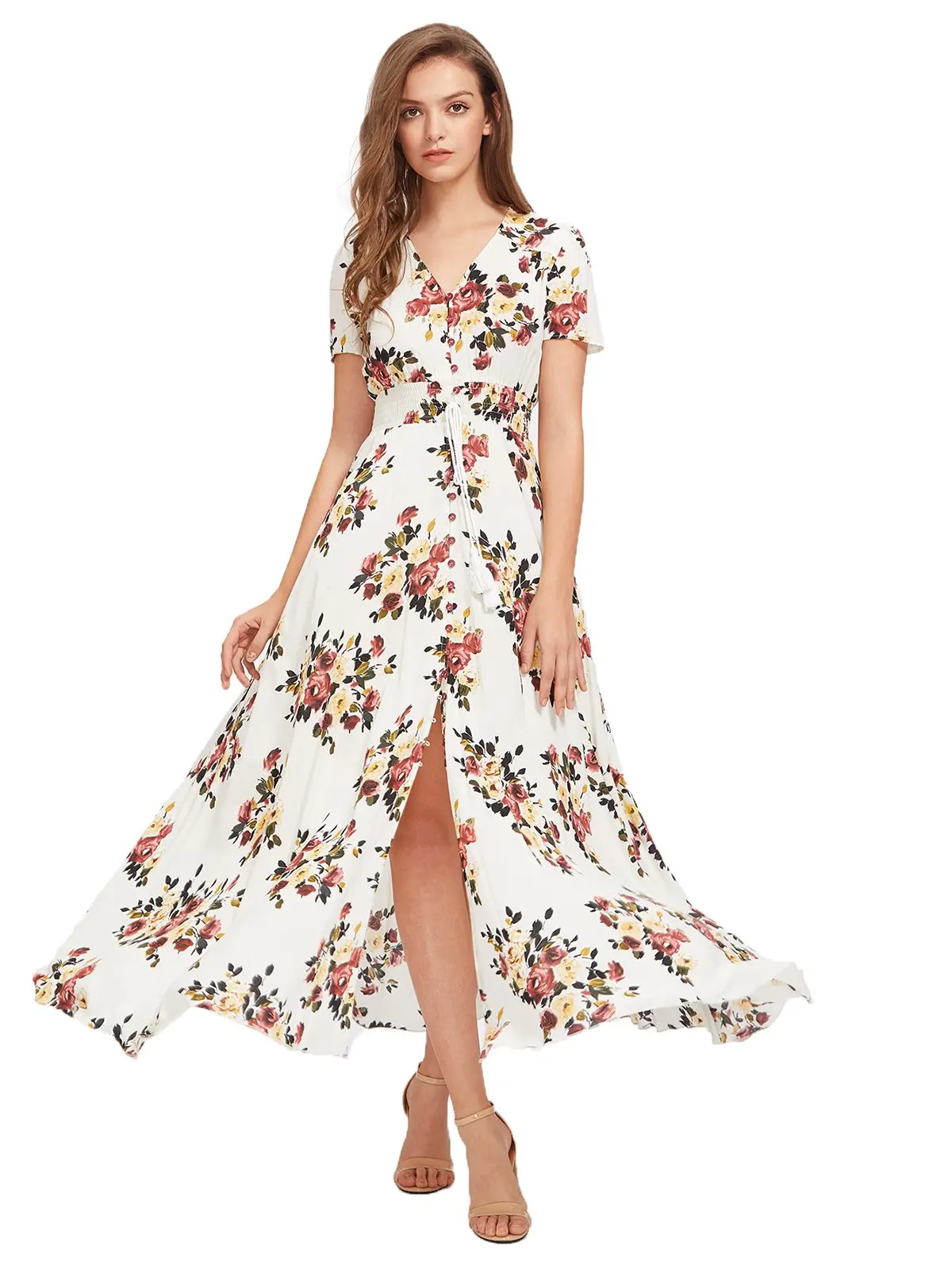 Buy Milumia Womens Boho Button up Split Floral Print Flowy Party Dress in  Cheap Price on Alibaba.com