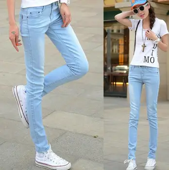 women in tight blue jeans