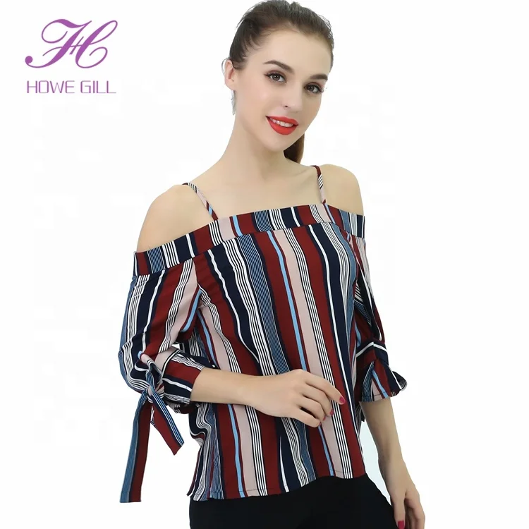 Wholesale 2019 Lady Fashion Striped Off Shoulder Women Summer Sexy Blouses Tops