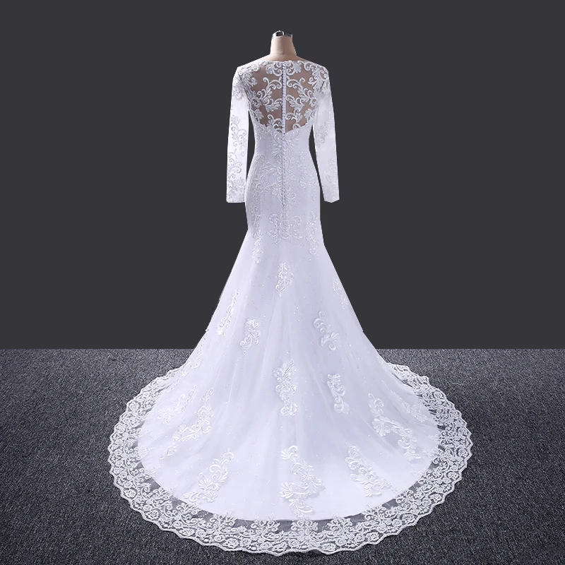 V-neck Mermaid Long Sleeve Lace Beaded Wedding Dress