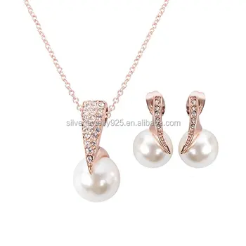 Elegant Pearl Pendant Necklace Set Rose 