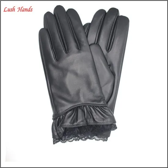 ladies leather gloves with lace cuff