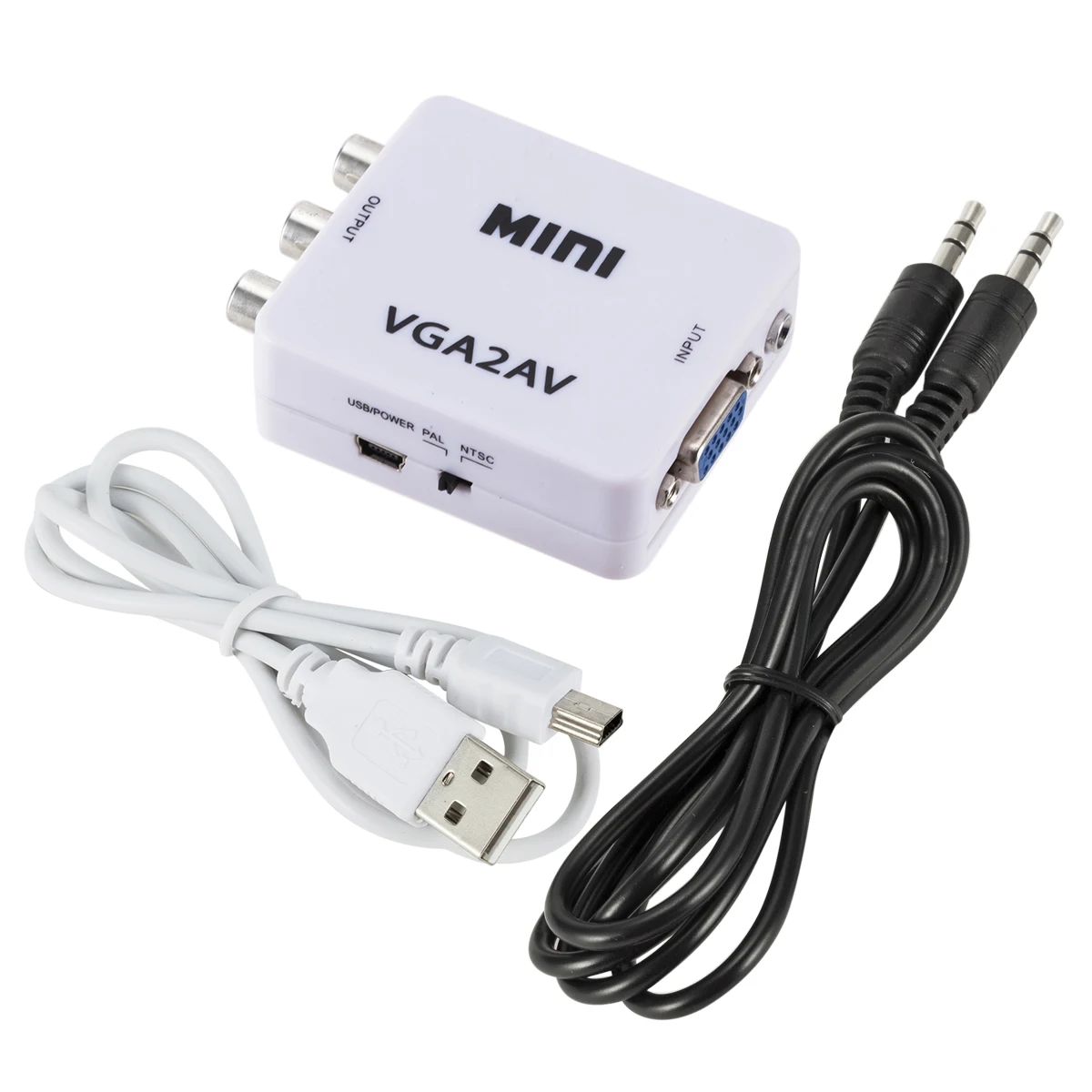 Mini Vgaにrca Av Video Converterボックス、vga + 3.5ミリメートルオーディオ入力rca Usbと