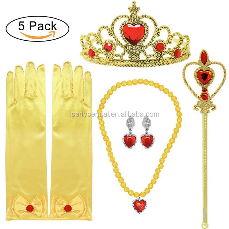 Alead Princess Belle Dress Up Party Accessories Gloves Wand And Necklace Tiara 