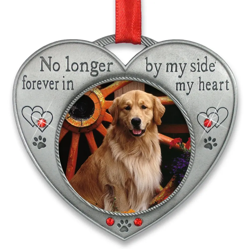 BANBERRY DESIGNS Pet Memorial Picture Ornament - No Longer by My Side - Heart Shaped Photo Frame Ornament - Loss of a Pet - Pet Sympathy