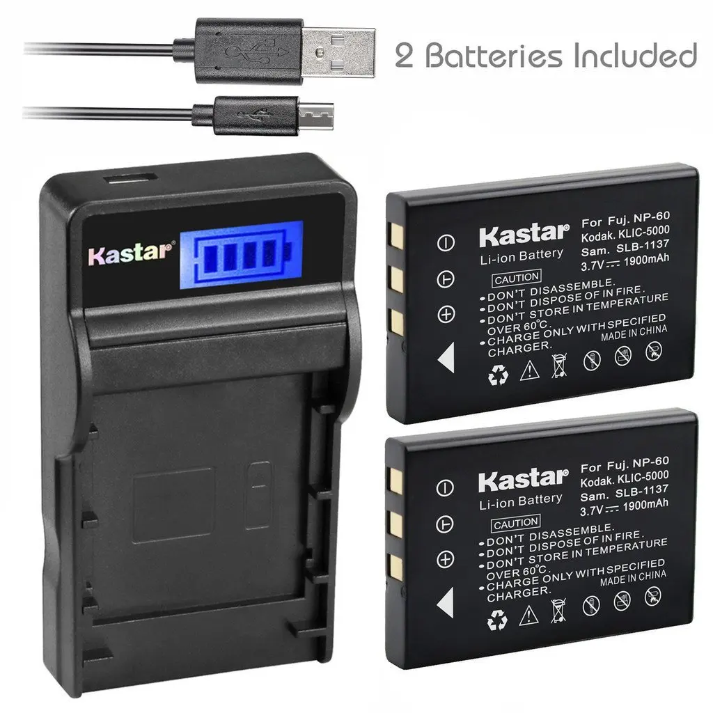 Kastar Battery (X2) & SLIM LCD Charger for Kodak KLIC-5000 K5000 & Kodak EasyShare DX6490 P850 P880 DX6490 EasyShare DX7630 DX7590 EasyShare Z760 Z7590 EasyShare DX7440 EasyShare Z730 DX7630 Z760