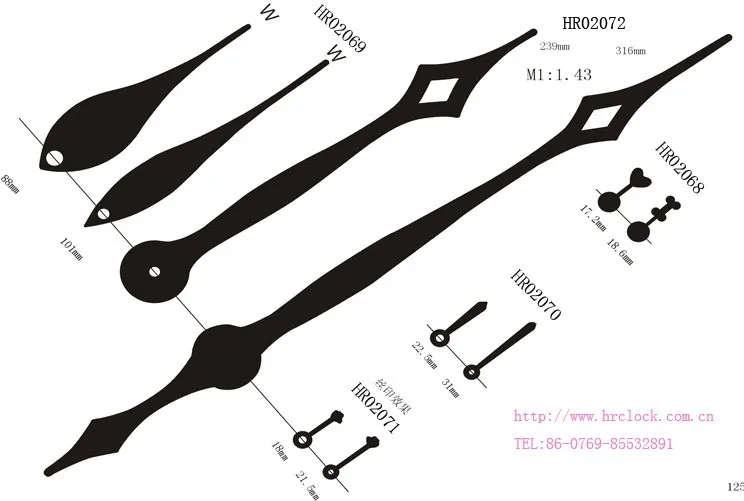 Designer Clock Parts For Mechanism Quartz Clock Movement Clock Pointer