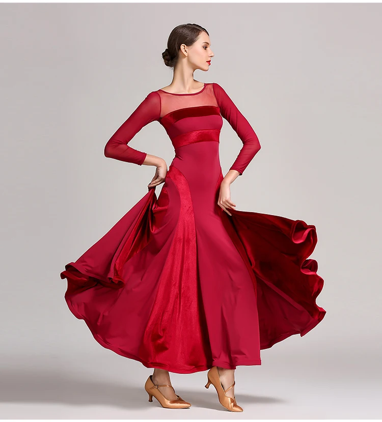 Women's Flamenco Waltz Long Sleeve Stage Dance Dress