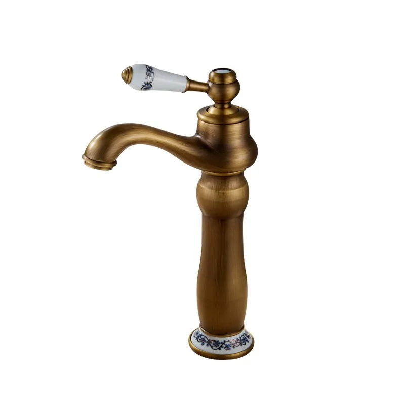 Antique Brass Faucet Deck Mounted Curved Basin Faucet Xiri8766 For