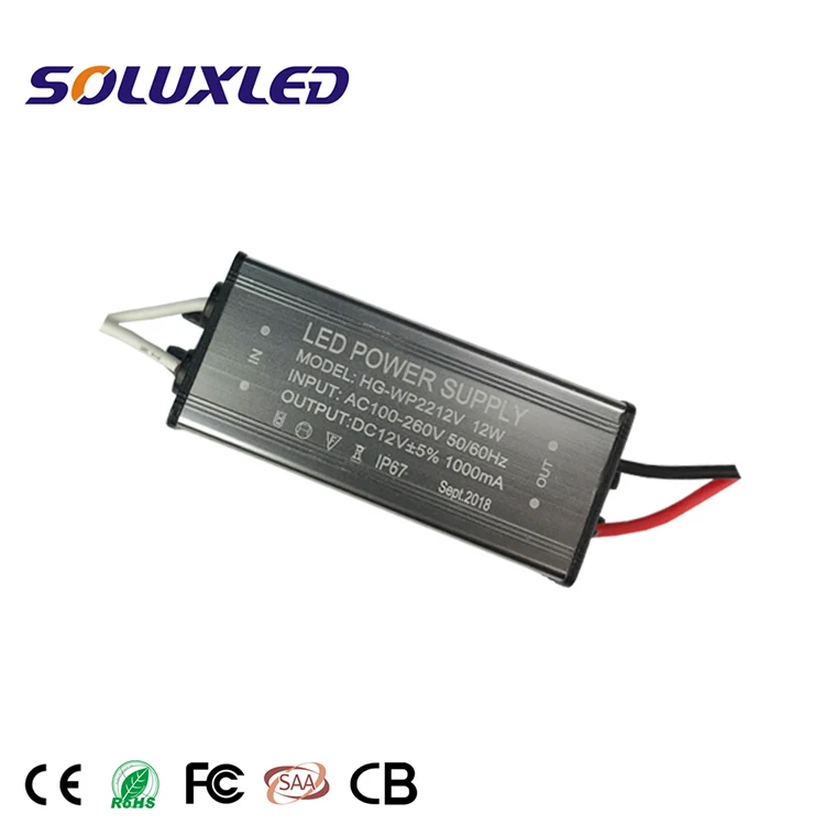 IP67 AC100-260V to DC12V 12W 1000mA LED Constant Voltage Switching Power Supply