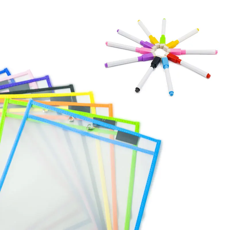 Custom Reusable Colorful Dry Erase Pockets Sleeves For Office Supplies