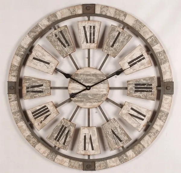 31.5" Oversize Vintage French Country Style,Rustic Round Wood Wall