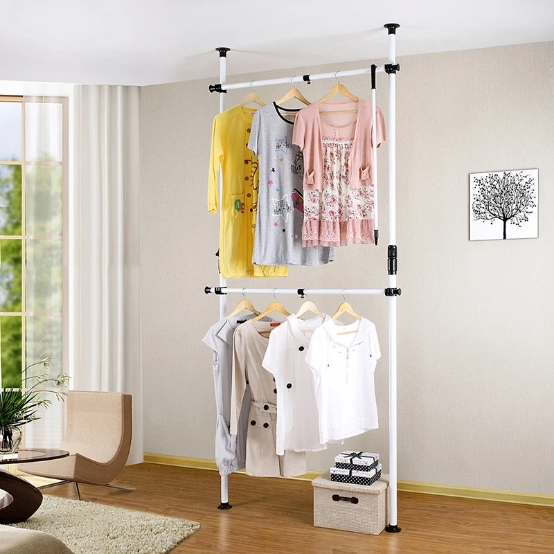 Diy Vertical Two Pole Wardrobe Ceiling Standing Coat Clothes