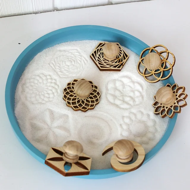Mini Zen Garden Kit Unique Nature Wood Sand Stamps Tabletop