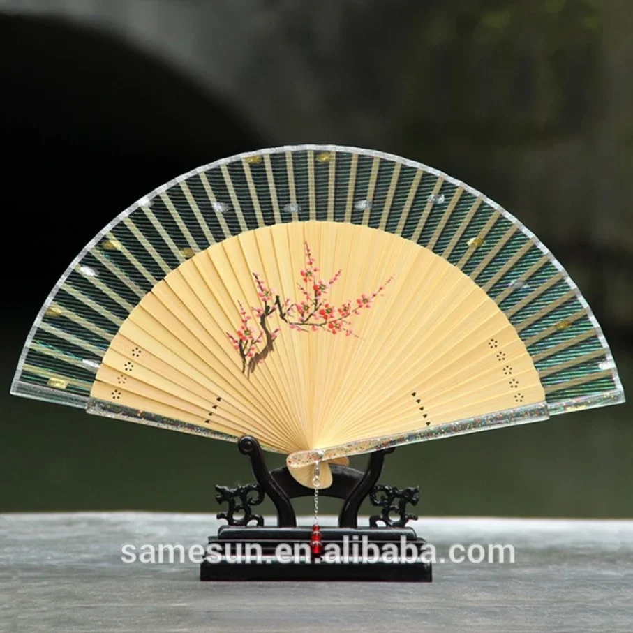 meilun art & craft small japanese silk folding hand fan for