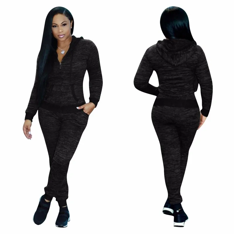 Spandex Womens Tracksuit Plain 2 Piece Sport Sweatsuit With Hood - Buy ...