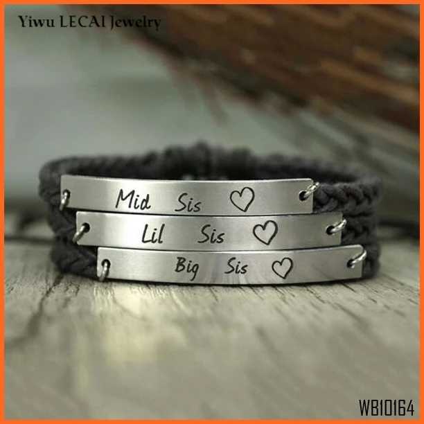 3 Sisters Bracelet Set Sister Jewelry Slim Brown Braided Engraved 3 Sisters Bracelet Set Sister Jewelry Slim Brown Braided Engraved Product On