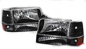 1992-1996 Ford F150 F250 F350 Bronco Black Signal Bumper Headlights Corner Lamps