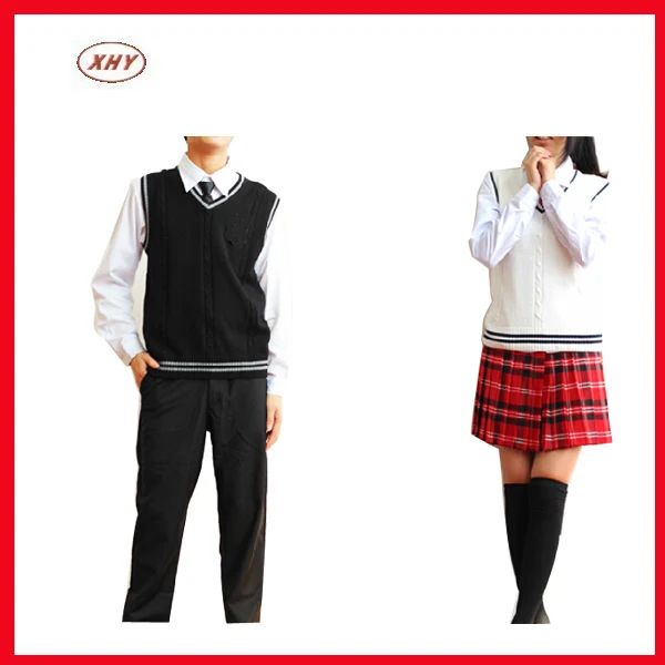 Manufacture knitted cotton v neck school uniform vest for high girl ...