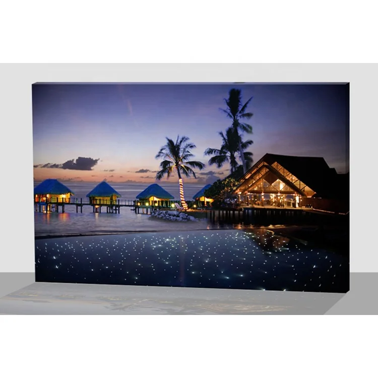 seaside night peaceful time optic fibers canvas wall art painting lighted art framed led wall art picture