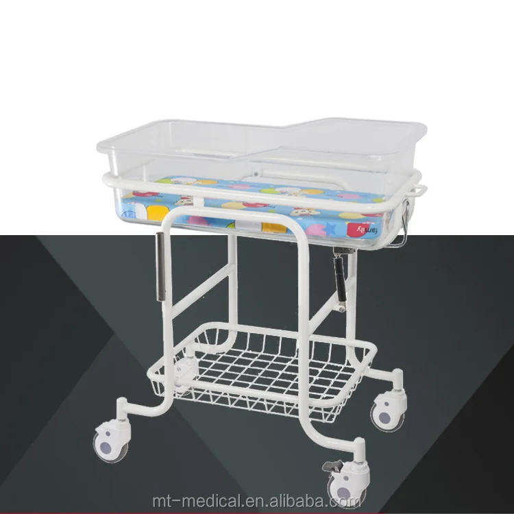 Hospital stainless steel Steel Coating Baby Cart Infant Bed Baby Cot Baby Trolley With Wheels
