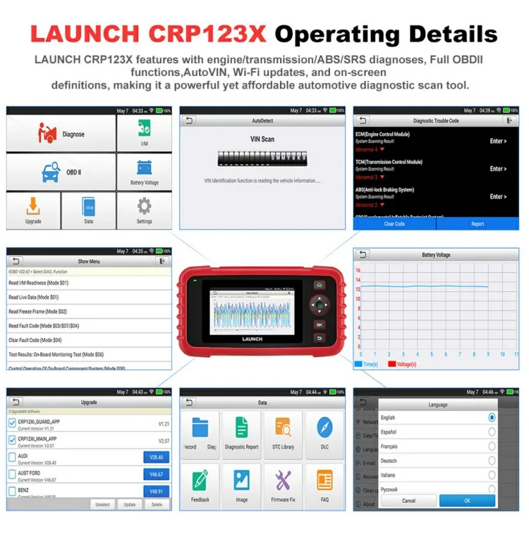 LAUNCH CRP123X OBD2 car scanner diagnostic tool Automotive Code Reader for Engine Transmission ABS SRS Diagnostics