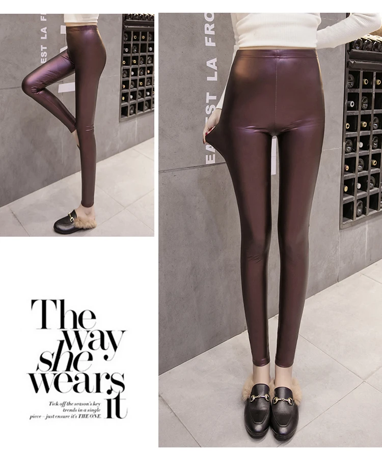 Jielur Autumn PU Faux Leather Leggings Women 4 Colors Skinny Pants Female Korean Ladies Fleece Pencil High Waist Legging S-3XL