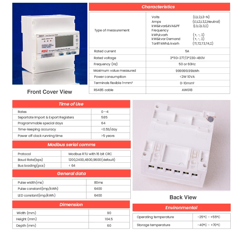 IEC62053-21/22 Class 1.0,0.5S residential electric power meter fiber ...