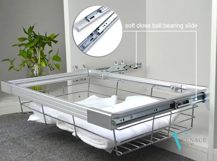 Sliding Clothes Storage Wire Mesh Basket Stainless Steel Metal Sliding Clothes Storage Wire Mesh Basket Stainless Steel Metal