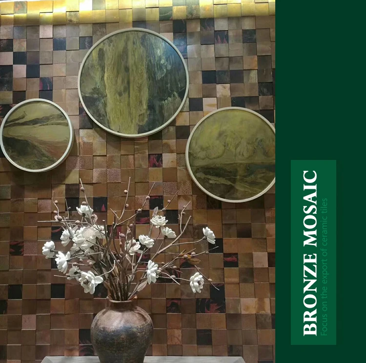 wholesaler Luxury interior wall decoration metallic mosaic wall tile 300x300 production bronze metal tile mosaic