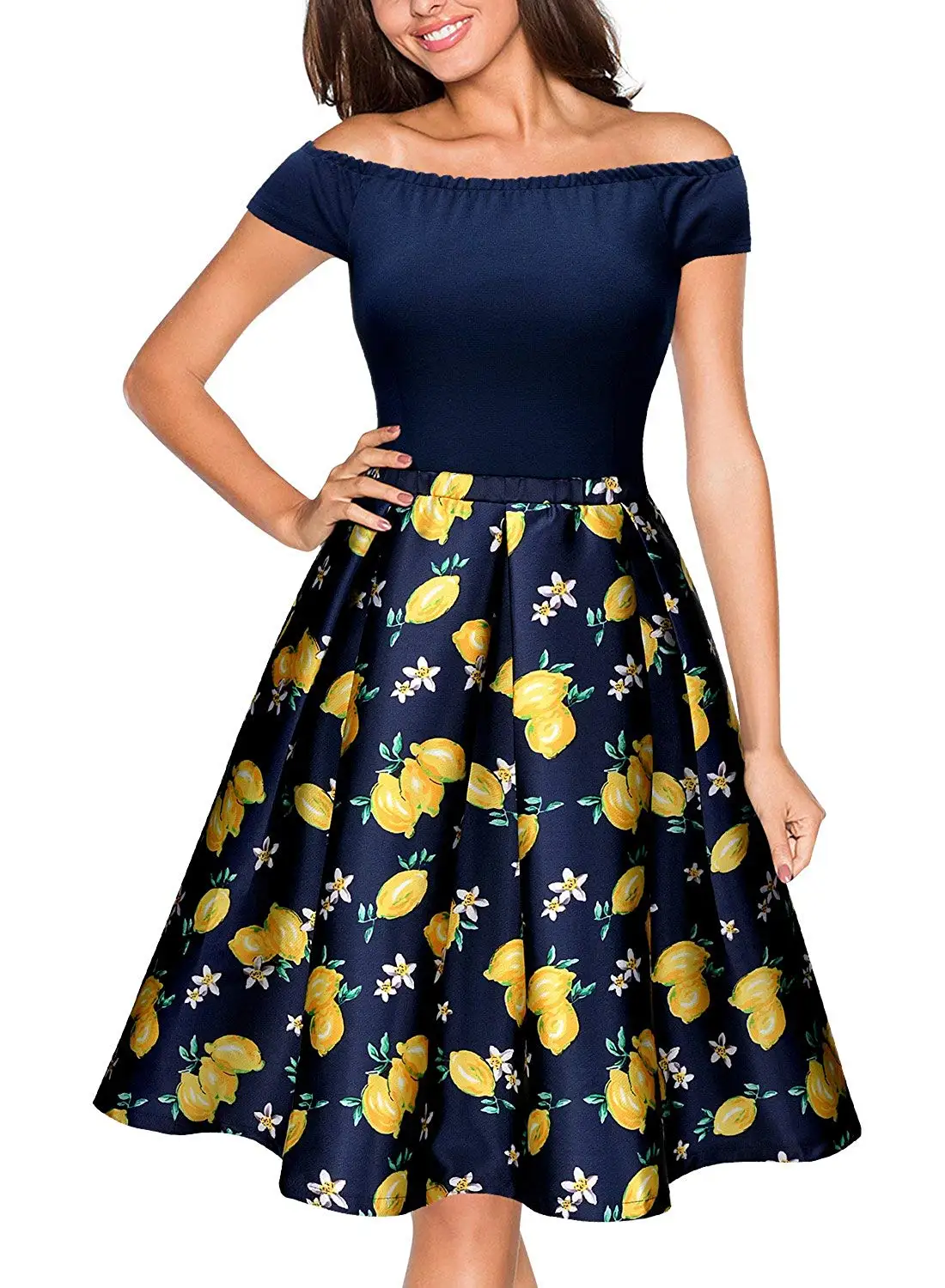 Miusol Women's Casual Scoop Neck Polka Dot Contrast Slim Party Dress