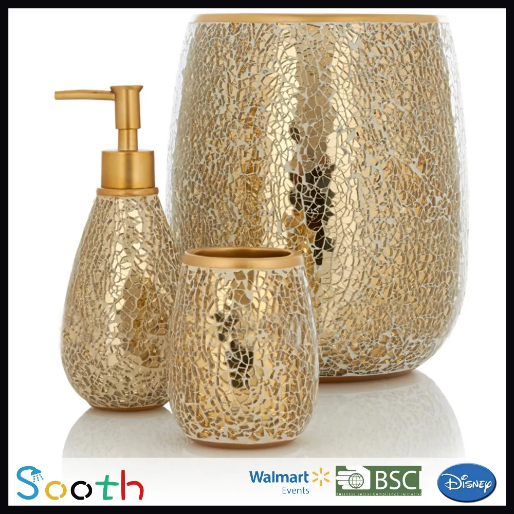 Mosaic Glass Ceramic Gold Coloured Bathroom Accessories Buy Gold