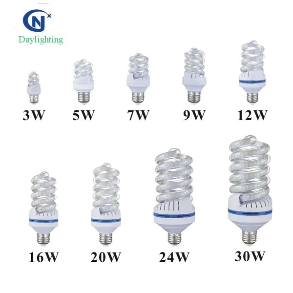 Factory price U shape full spiral shape energy saving led light bulb, smd 2835 E27 led corn light