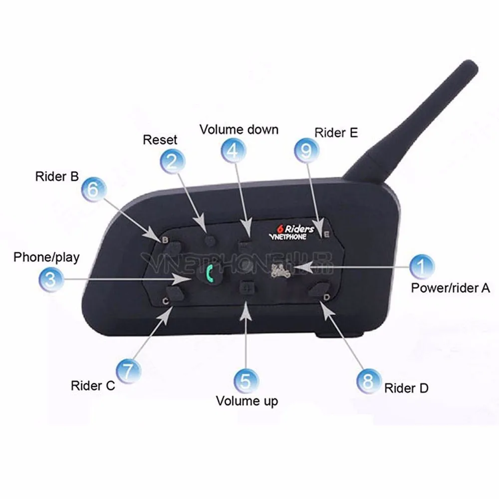 2017 New 2 X1200m Bluetooth Intercom Headset 6 Riders Handsfree V6