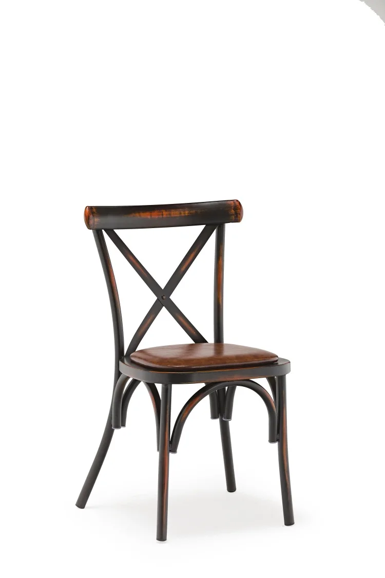 Commercial furniture Chinese Elegant Vintage Metal Aluminum High Back Cafe Chairs With Cushion For Restaurants Dining Garden