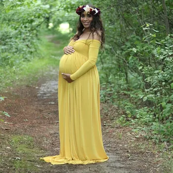 off the shoulder yellow maternity dress