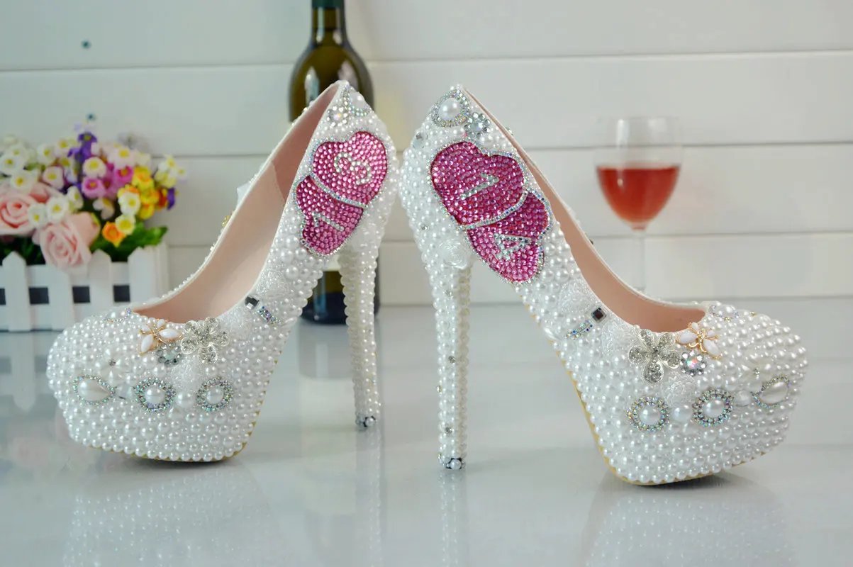 Bs005 Pearl Rhinestone Bridal White Ultra High Heels Elevator Women's