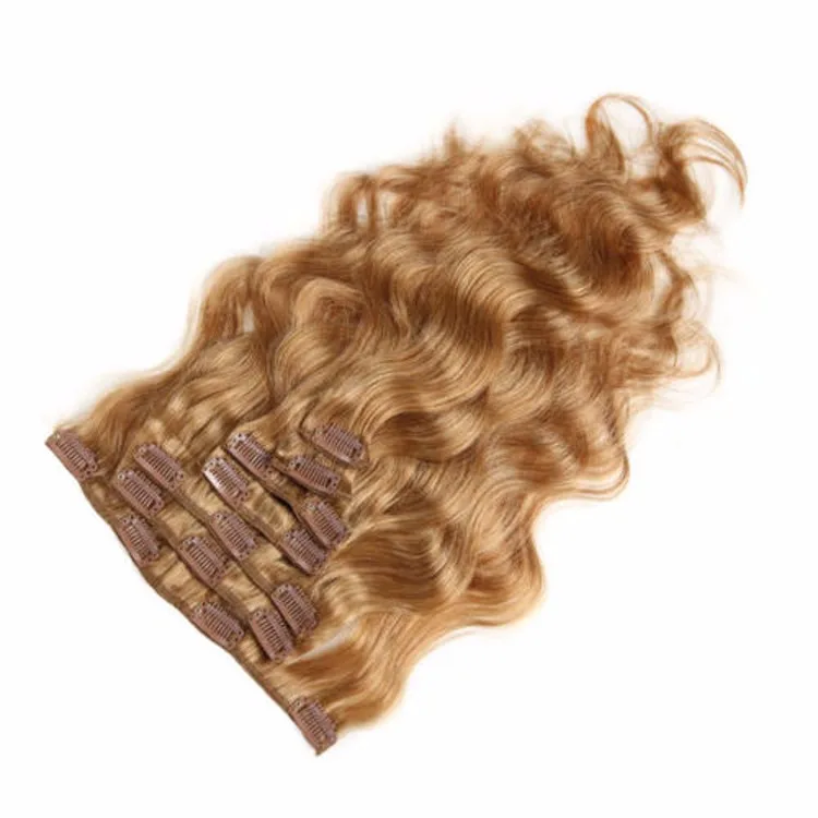 100g Virgin Clip In Human Hair Extensions Free Sample Wet And Wavy