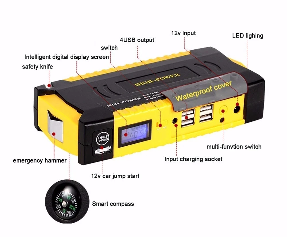 18000mah portable  car battery booster jump starter  600a with air compressor