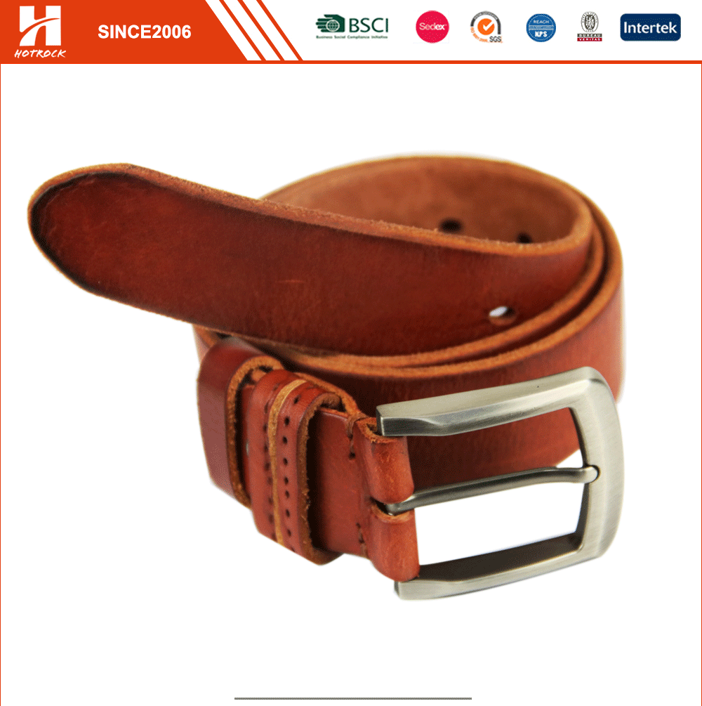 Customized Casual style Men Belt Top Grain Cow Leather belts with Copper Buckle 1.gif