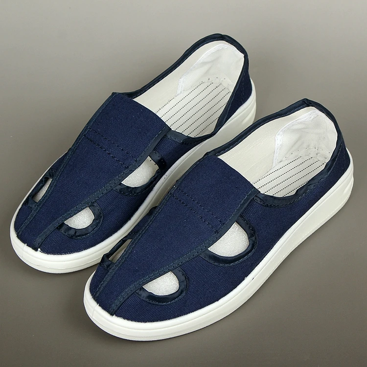 Pvc Canvas Upper White And Navy Blue Canvas Esd Shoes With Four Holes ...