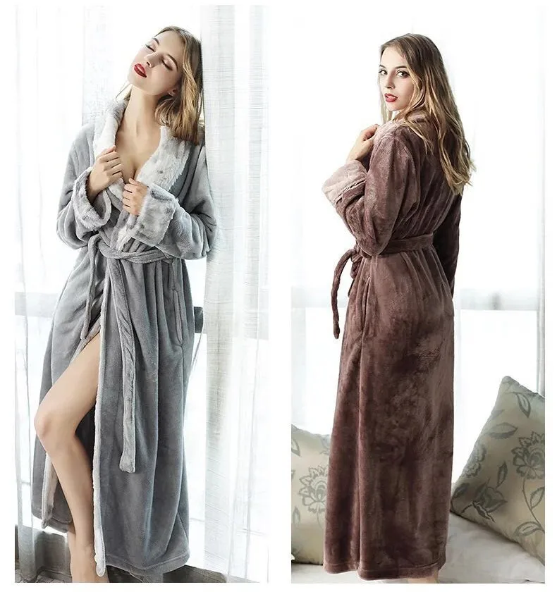 Four Seasons Bornoz Thick Fluffy Sex Women Bathrobe Fleece Luxury Bath