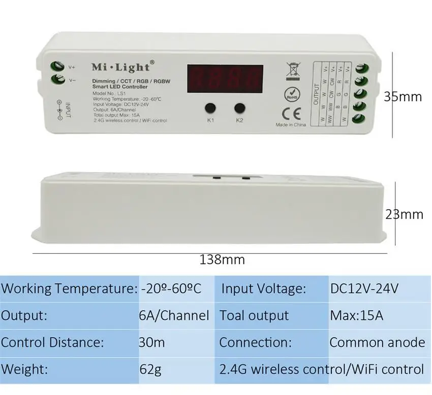 DC12V 24V 15A 2.4G wireless control Mi.Light LS1 4 in 1 Smart LED Controller